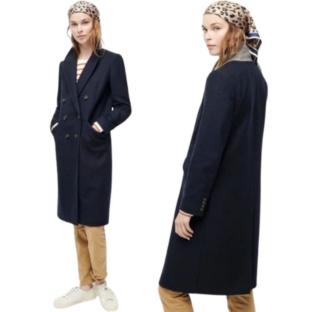 NEW J Crew Double Breasted Wool Blend Long Sleeve Top Coat Navy Blue Size: 4